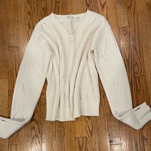 Helmet Lang designer sweater -distressed style, thumb cuff skills, super warm